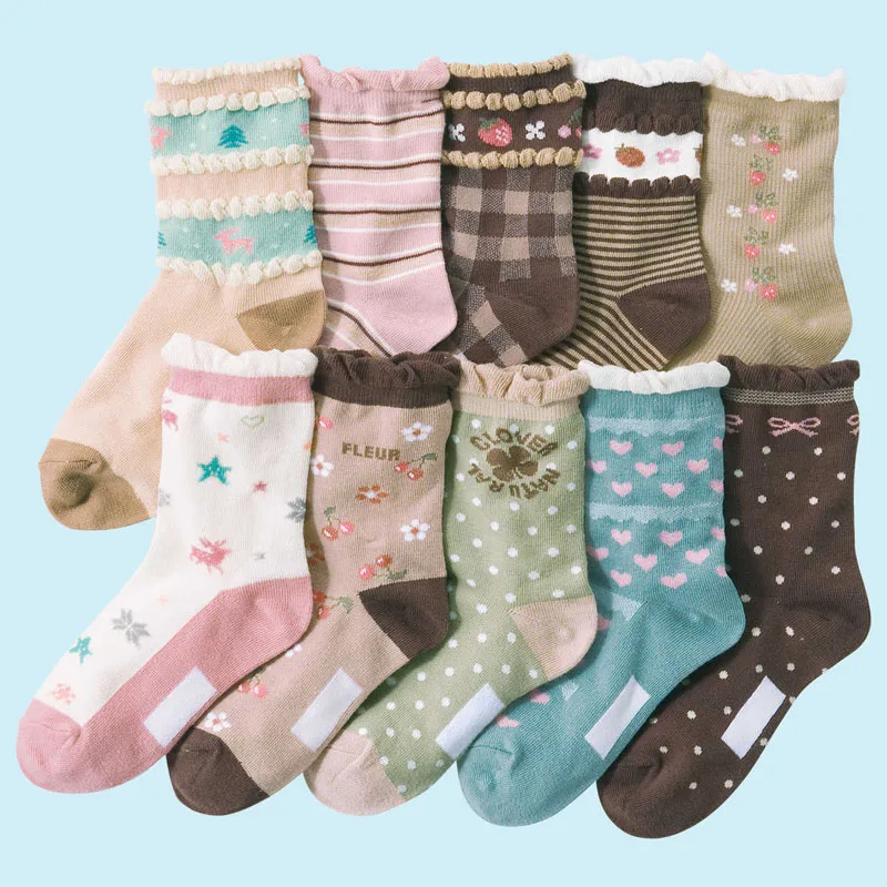10 пар/партия, детские носки для девочек 4-12 лет, Детские хлопковые носки с рисунком для девочек, высокое качество