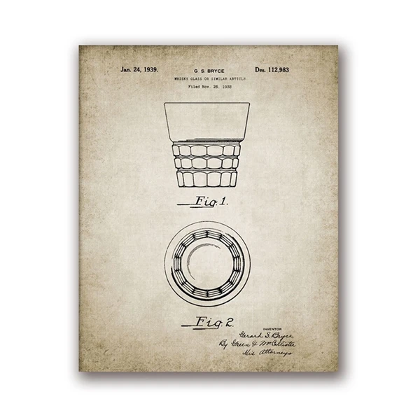 Запатентованный ВИНТАЖНЫЙ ПЛАКАТ с принтом бурбона виски и виски, Настенная живопись на холсте, декор для бара и паба - Цвет: PH847