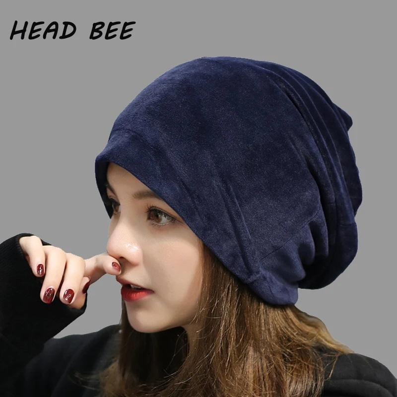 

[HEAD BEE] 2018 Brand Beanies Hat Cotton Balaclava Bonnet Winter Cap Warm Adult Lady Knitted Hat for Women