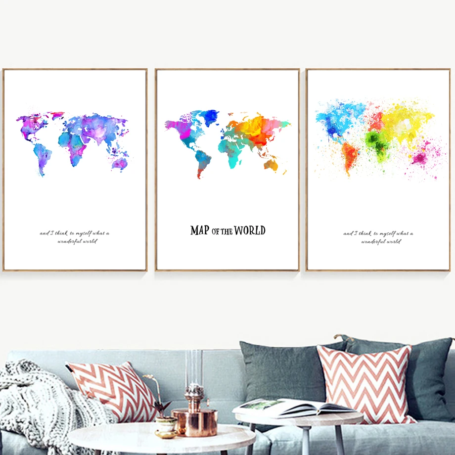 

Watercolor World Map Wall Art Canvas Painting Nordic Poster And Prints Landscape Wall Picture For Living Room Bedroom Home Decor