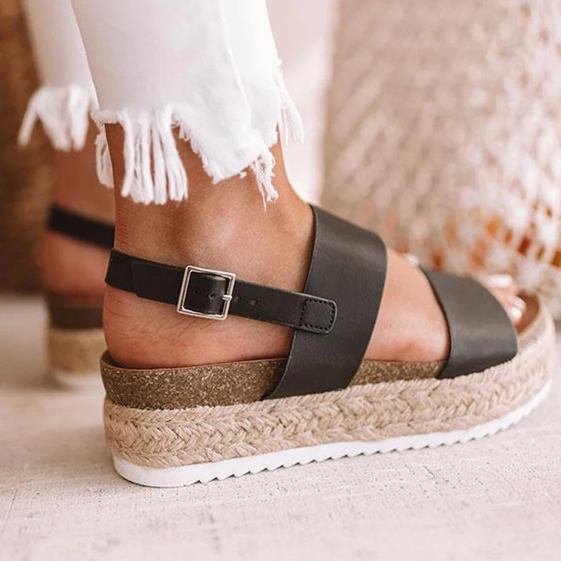 Женские босоножки на платформе Летние кожаные сандалии массивном каблуке Chaussures