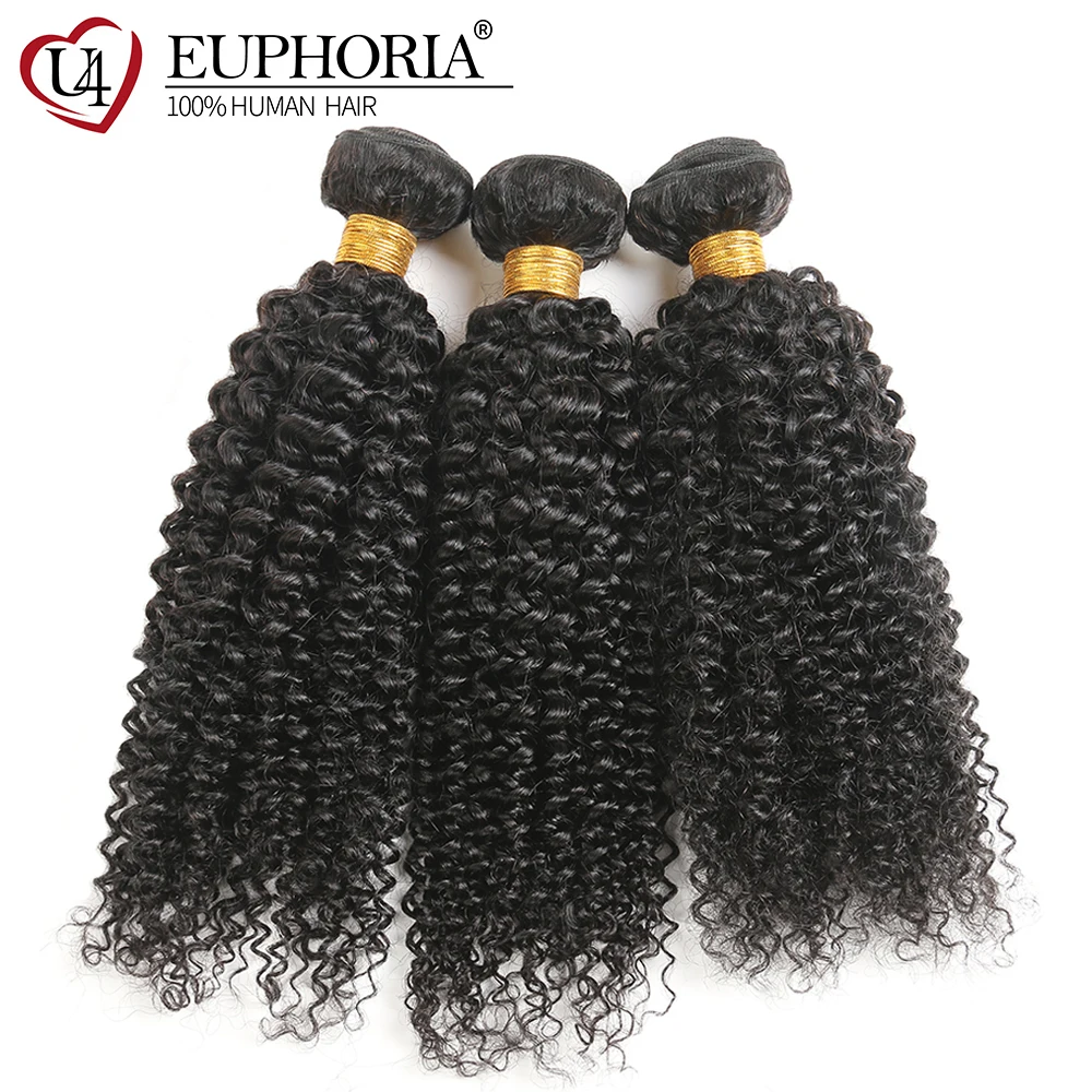 

Kinky Curly Human Hair Weave Bundles 3 PCS 8-28inch EUPHORIA Brazilian Natural Color Hair Weft Extensions Non Remy Hair Weaving