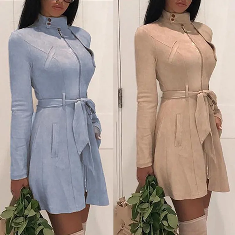 Koop AINYFU 2018 Herfst Lange Mouwen Coltrui Sexy Mini Party Jas Su egrave;de Vintage Rits Verstelbare Taille Top Vrouwen 226