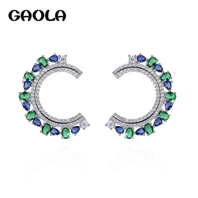 

GAOLA Cute Green Stone Blue Cubic Zircon Geometric Stud Earring For Women Christmas Gift GLE7158Y