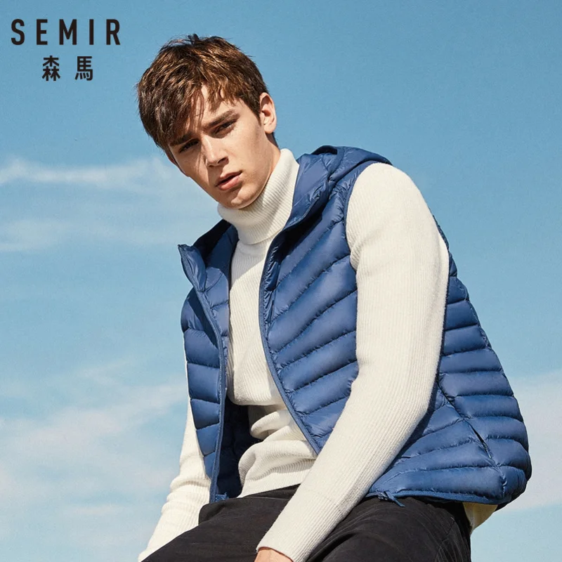 Najtaniej SEMIR mężczyźni pikowana lekka kamizelka z kapturem dół z kieszenią na zamek z kapturem kamizelka rozdymka Chinlon podszyta wewnętrzna kieszeń zapięcie na zamek