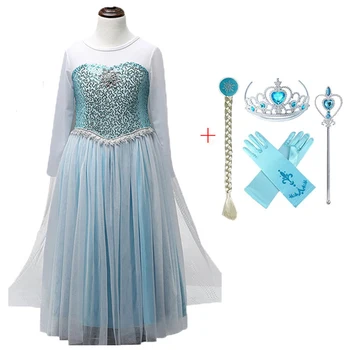 

Retail Girl Sequins Elsa Dress Costomes Party Cosplay Dress Anna Girl Dress Princess Elsa Floor Length Costume for Children 3-8Y