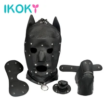 IKOKY Эротические Игрушки Секс Головные Уборы Для Взрослых Игры Черный PU Собак Гуд маска Полностью Закрытых Секс Игрушки для Пара Сексуальная Глава Маска Раб
