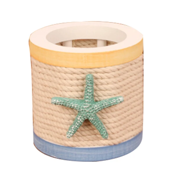 

Mediterranean Style round shape Wood Pen Pencil Holder Starfish