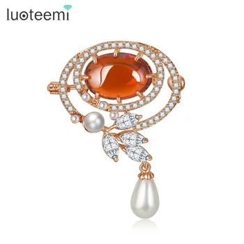 

LUOTEEMI Wholesale Fashion Women Wedding Dress Ornaments Jewelry Shiny Cz Crystal Magnetic Pin Brooches Unique Accessories
