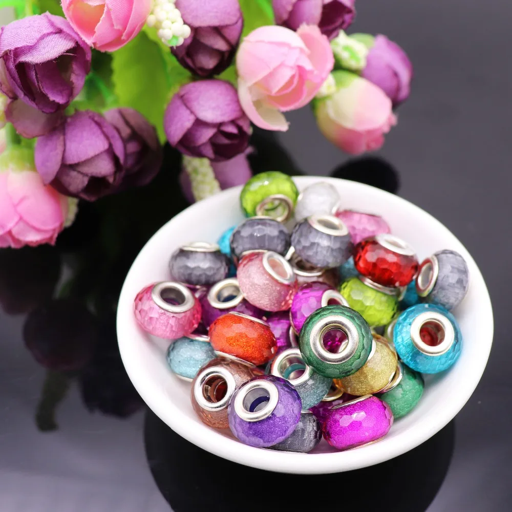 

20pcs Mixed Color Cutted Glitter Plastic Resin Beads Fit for European Pandora Charm Bracelet Spacer Bead for DIY Jewelry Making