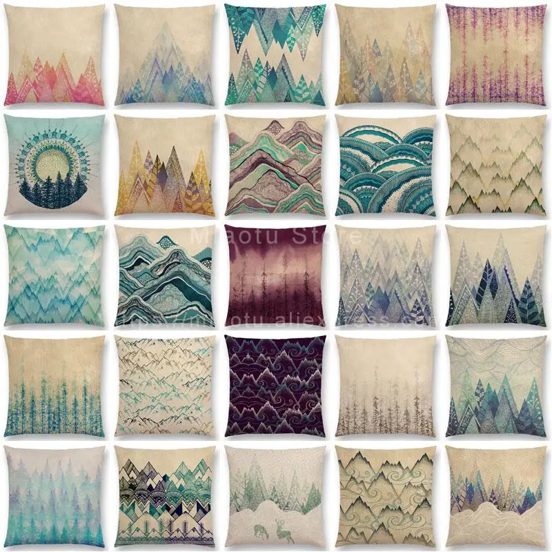 

New Colour Tide Wood Forest Tree Mountain River Hills Winter Snow Top Floral Fresh Pattern Prints Cushion Cover Pillow Case
