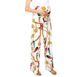 Новая мода 2019 Лето для женщин Материнство цветочный принт легко прямые брюки свободные дышащие брюки для беременных