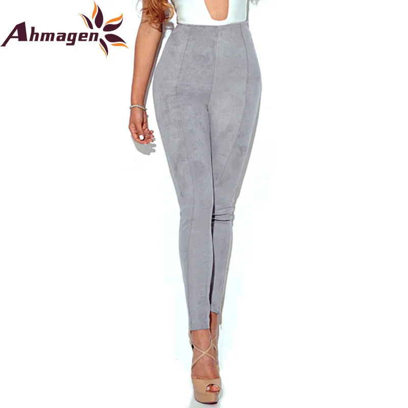 Ahmagen 2018 Autumn Winter Suede Leather Leggings High