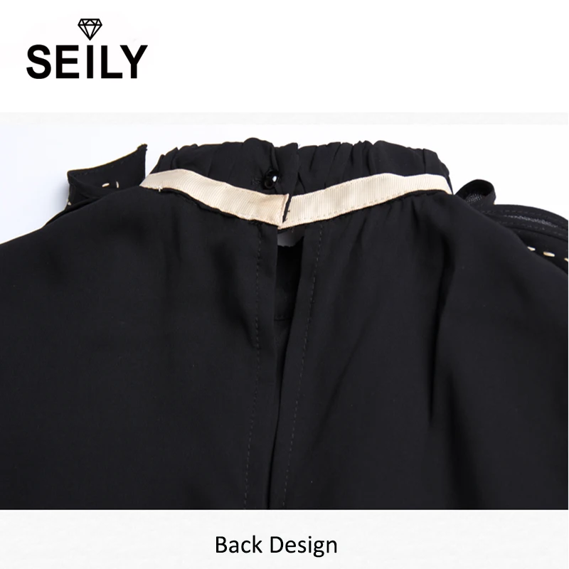 Seily 2018 vintage rojo Oficina mujeres pajarita manga larga trabajo camisa stand collar Ruffles blusa Femme elegante top ropa