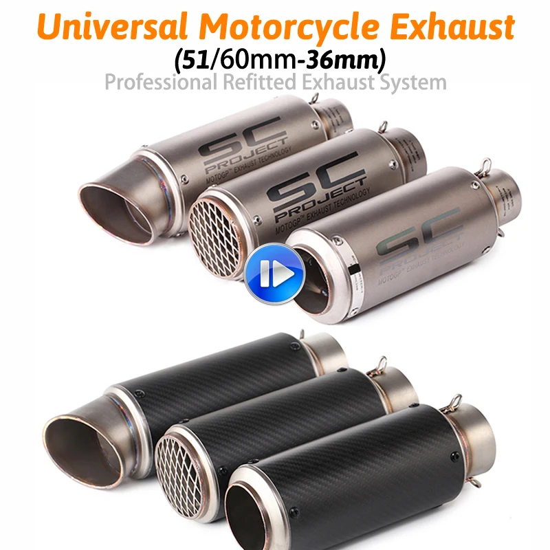 

Universal 61mm sc project Motorcycle Exhaust Muffler Modified Exhaust Stainless Steel Carbon Fiber Fit Most Motorbike