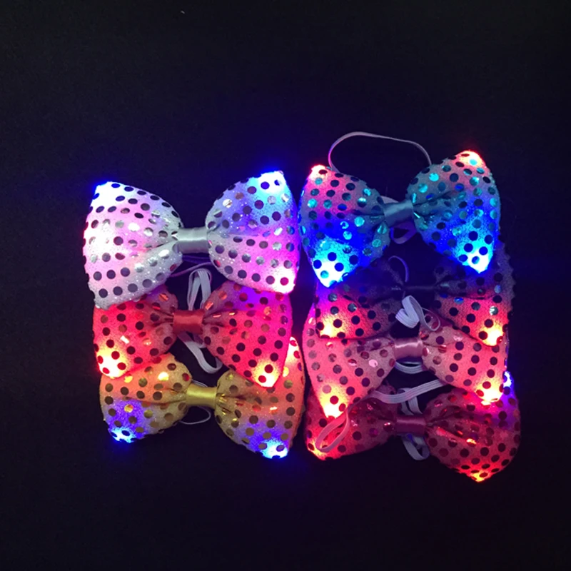 

2018 Sale Led Clothes Led Luminous Bow Tie Holiday Light Up Flashing Sequin Adjustable Button Battery Dancing Stage Glowing
