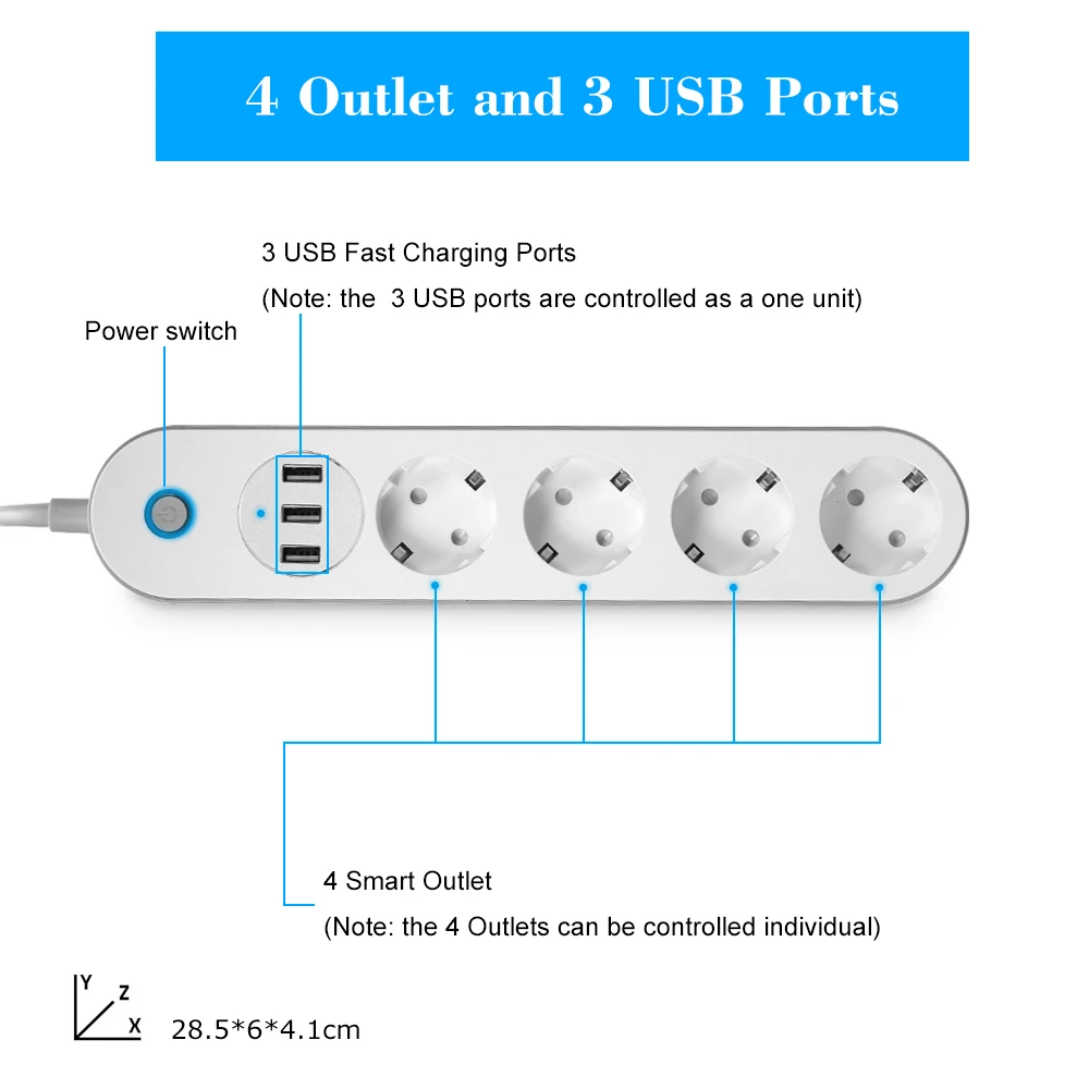 WiFi умная силовая полоса 4 AC EU штепсельные розетки с разъем для USB Голосовое управление таймер переключатель Homekit работа с Alexa Google Home