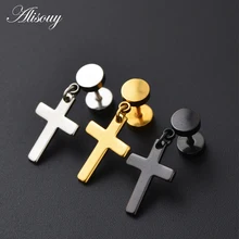 Alisouy штанги стиль крест Висячие белый черный золотой цвет нержавеющая сталь женский мужской серьги гвоздики для женщин мужчин