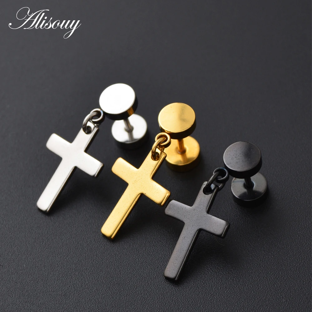 Женские и мужские серьги гвоздики из нержавеющей стали с крестом|stud earrings|mens stud