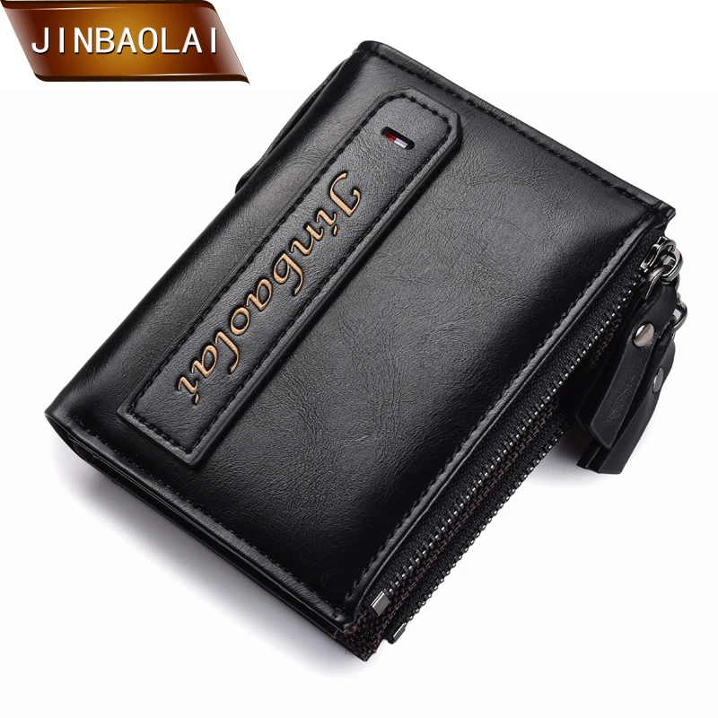 JINBAOLAI الرجال محفظة متعددة الوظائف محفظة الرجال مزدوجة سستة عملة جيب محفظة عالية الجودة بو الجلود محفظة بطاقة الائتمان Carteira