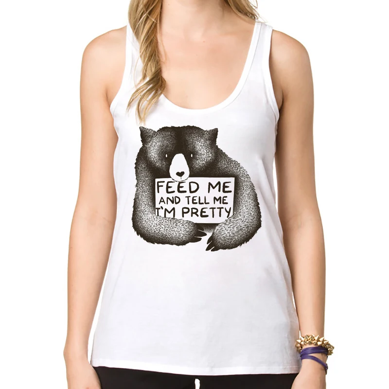 

Fashion Bear And Letter Design Women Summer Tank tops Bear Vintage Printed Lady Slim Vest Cool Camisole
