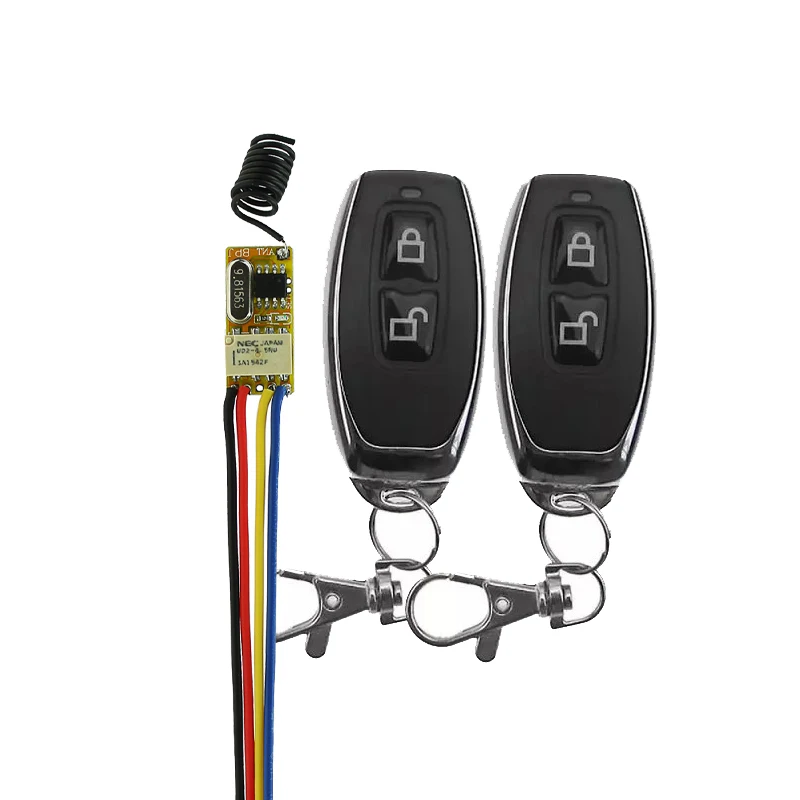 

DC 3.5V -12V Miniature Relay Receiver+2 Transmitters 3.7V 4.5V 5V 6V 9V 12V Minitype Micro Remote Control Switch Small TXTX