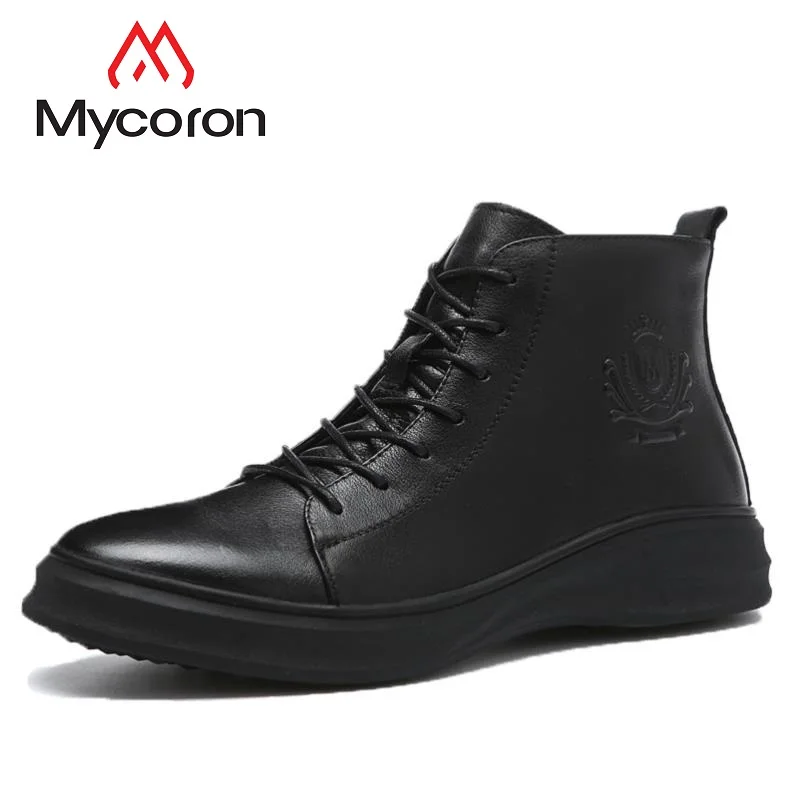 

MYCORON 2018 Men Winter Warm Cotton Leather Ankle Boots Men Luxury Fashion Shoes Men High-Top Unique Sneakers Botas Masculino