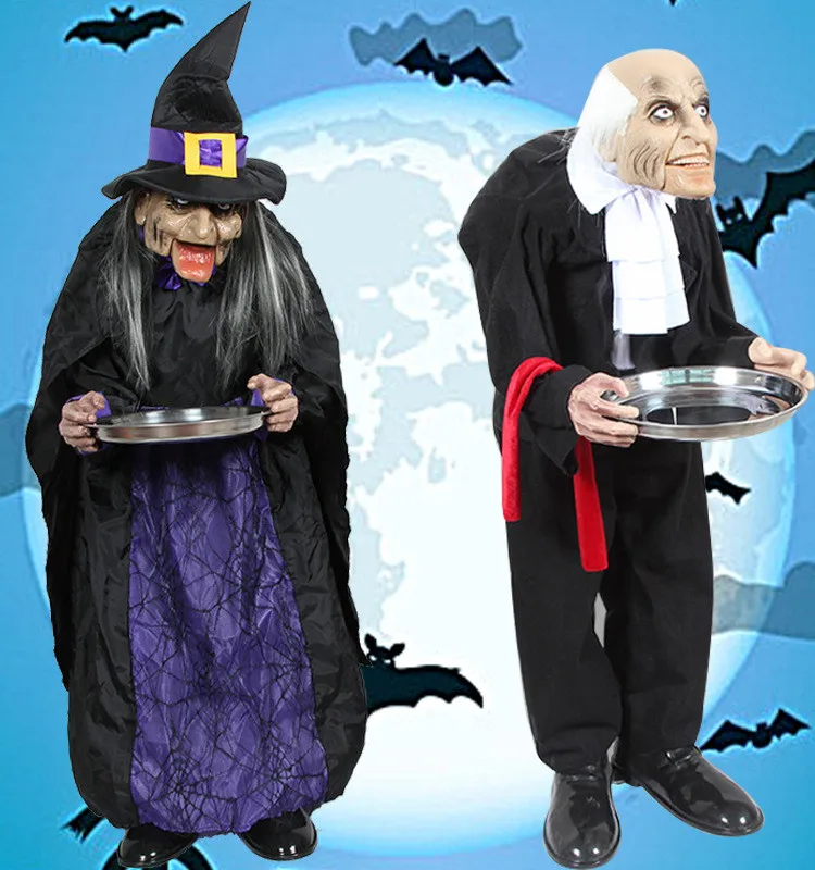 Cosplay&ware Halloween Decoration Electric Horror Toys Housekeeper Witch Standing Ghosts Home Haunted Bar Doorway -Cosplayware Store
