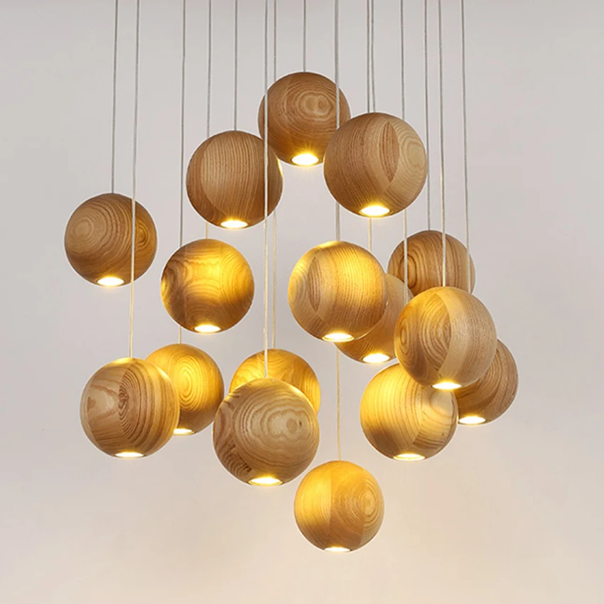 

Modern Solid Wood Ball Pendant lights Led Kitchen Dining Bar living lighting Furniture Decoration Lamps Hanging lamp fixtures