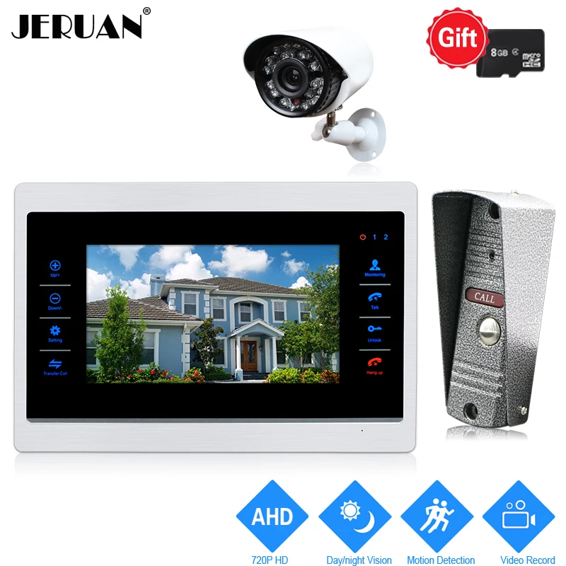 JERUAN 720 P AHD Обнаружение движения 10 дюймов видео домофон система Запись монитор + 1.0MP