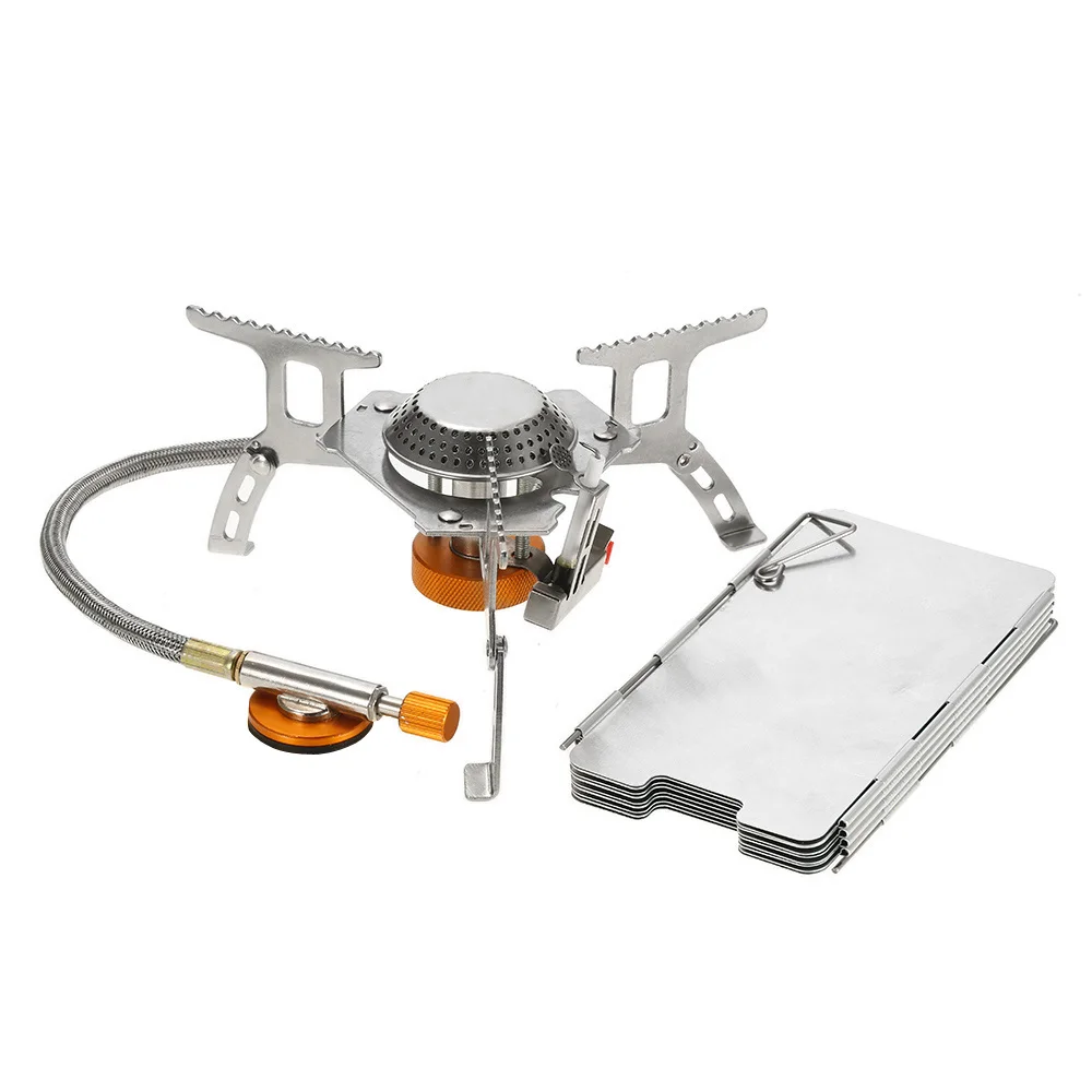 Lixada Ultralight Foldable Gas Stove Backpacking Outdoor Camping Stove +  Windscreen with 9-Plate Stove Windshield Cookware