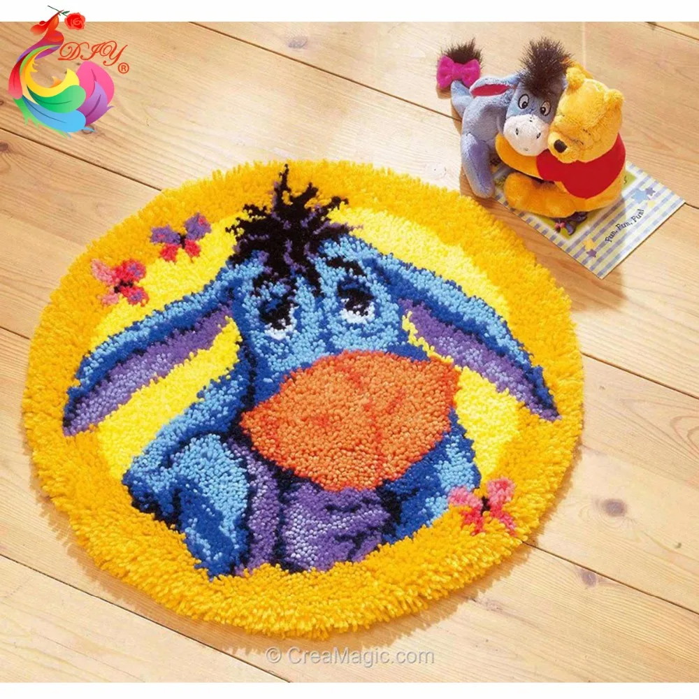 

Free Shipping Hook Rug Kit Cartoon Donkey DIY Unfinished printing Crocheting Yarn pillows Latch Hook Rug Kit Floor Mat