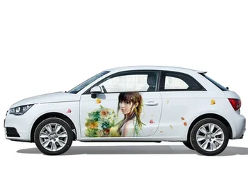 

Free Shipping Cartoon Girl Car-detector Body Stickers Graceful Pretty Flower Car-styling Waterproof High Quality Vinyl