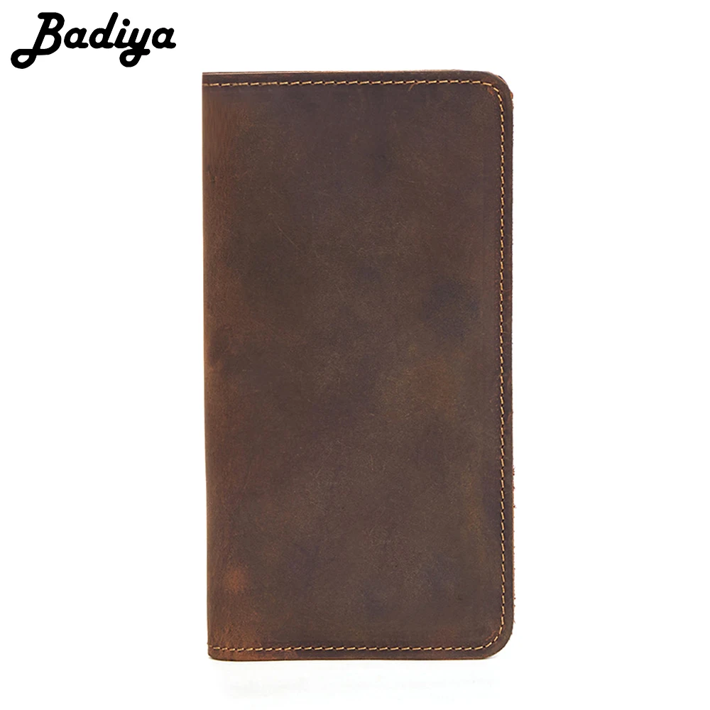 

Crazy Horse Genuine Leather Long Bifold Wallet for Men Vintage Style Real Leather Credit Card Holder Purse Male
