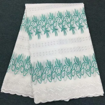

(5yards/pc) Rhinestones Fixed Swiss Voile Lace Fabric White Green African Cotton Lace With Checker Embroidery For Party Dress PS