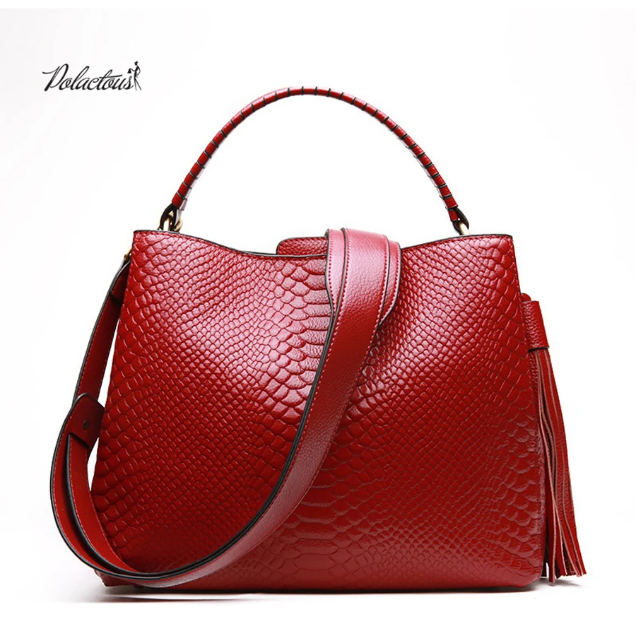 POLACIOUS Buckets Bag Genuine Leather Women's Pouch For Women
