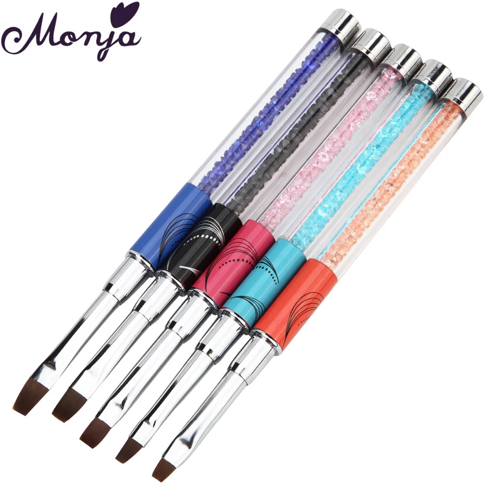 5Pcs set Nail Pen Brushes with Cap Rhinestone Handle Acrylic UV Gel Polish Tips Carving Painting