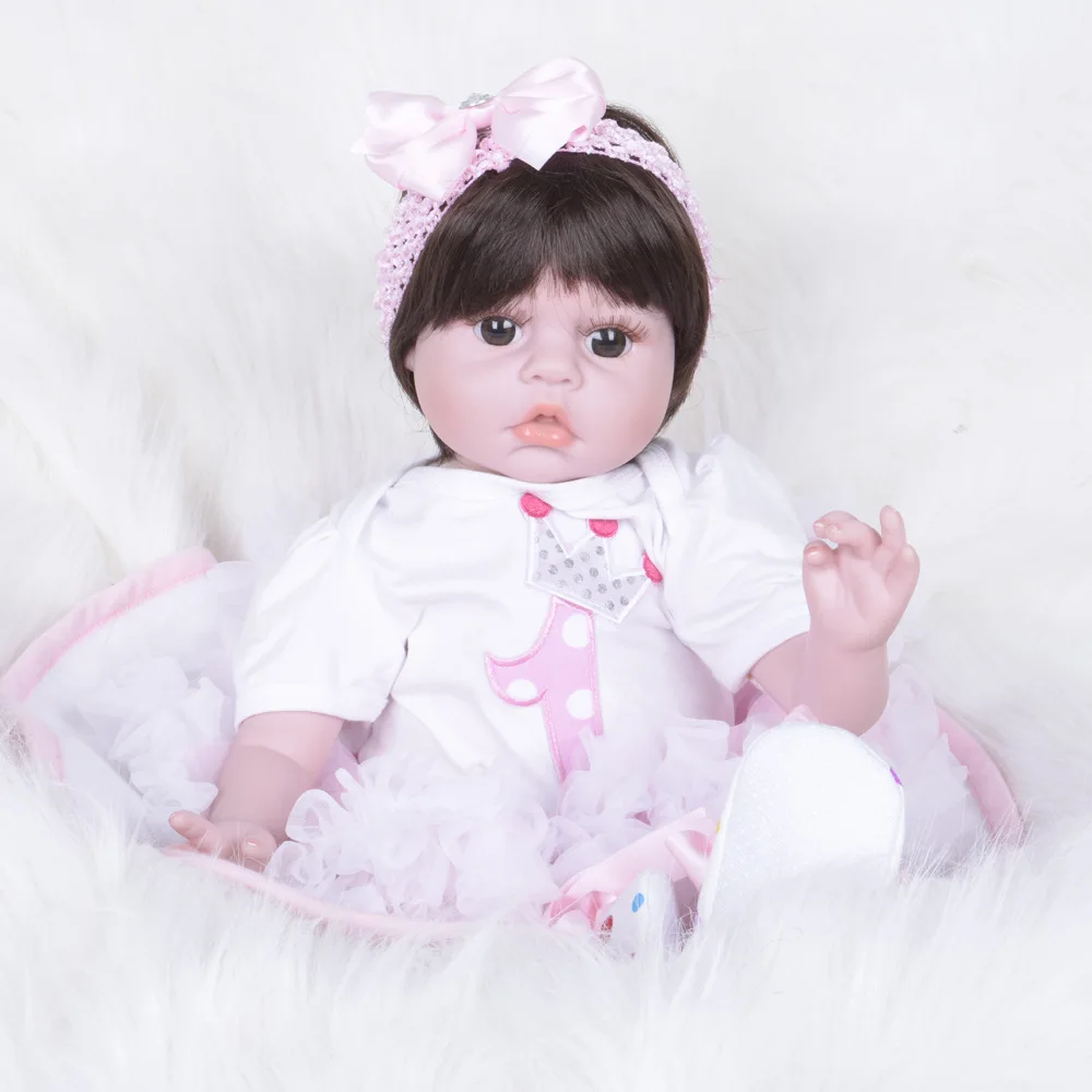 

55cm 22" Silicone Reborn Baby Doll Cute Girl Doll Newborn Baby Silicone Cloth Body Lifelike Real Girl Doll lol Toys for Children