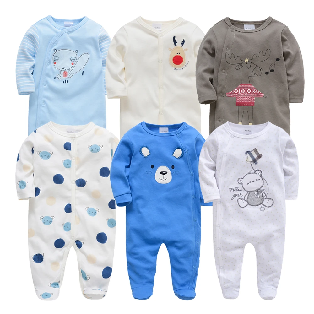 Kavkas/6 шт., детские комбинезоны из 3 предметов, летняя одежда с длинными рукавами для малышей, хлопковый комбинезон с рисунком для новорожденных 0-12 месяцев, roupa de bebe