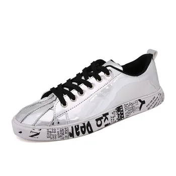 

36-46 Mens Shoes Fashion Glossy PU Leather Shoelace Sneakers Men Outdoor Casual Men Letters Tenis Masculino Adulto Anti Slip