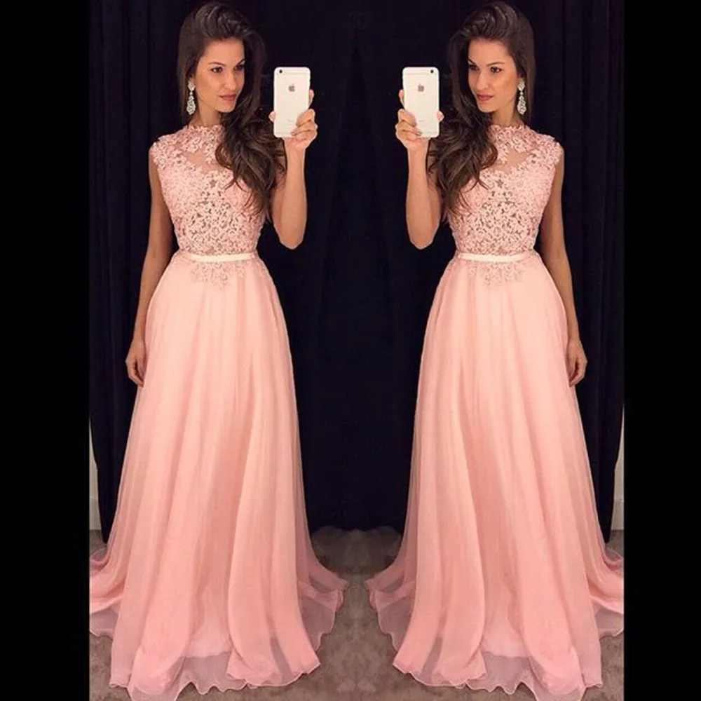 

2017 New Arrival O-Neck Ombre Dress Sleeveless Prom Dresses Unique Vestidos De Gala Pink Prom Dress
