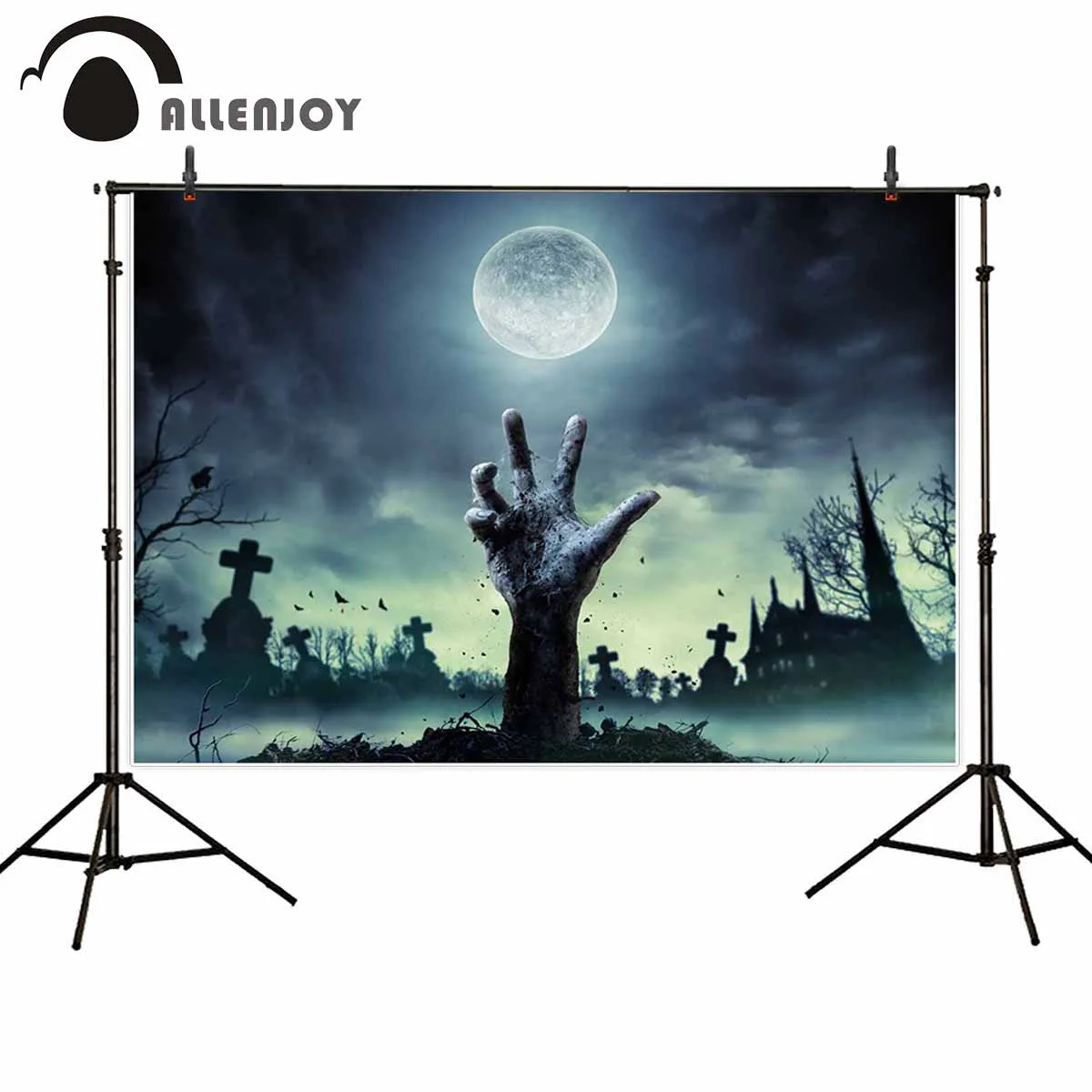 

Allenjoy backgrounds for photography studio zombie hand horrible grave Haunted house full-moon backdrop Halloween photocall