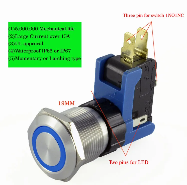 

ELEWIND 19mm big life 15A LARGE current Metal push button switch with light,Momentary/Latching(PM191-Q-11E/S, UL approval )
