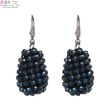 

JUJIA hand made beads drop earrings fashion women statement Glassberry cone S Black rose earrings jewelry wholesale oorbellen