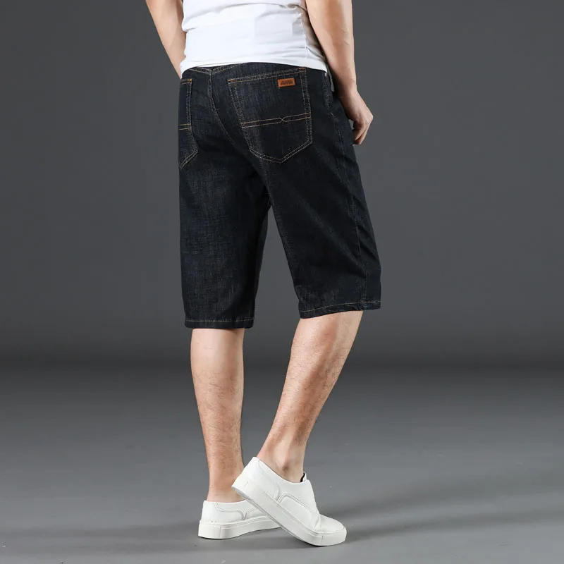 Летние новые мужские тонкие джинсовые шорты деловые повседневные Черные синие эластичные прямые короткие джинсы мужской бренд плюс размер 40 42 44