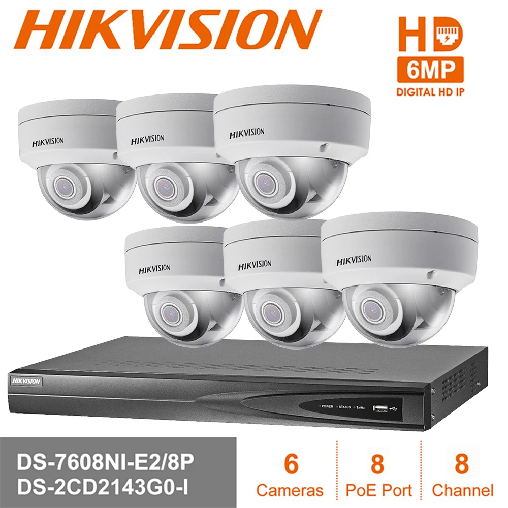 

Hik 8CH POE NVR DS-7608NI-E2/8P 6pcs 4MP DS-2CD2143G0-I CCTV Security System Dome Outdoor IP Camera Surveillance Set