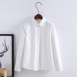 Зои салдана 2019 с длинным рукавом Твердые Блузки для малышек для женщин белые рубашки женские повседневное хлопковые Блузы Топы
