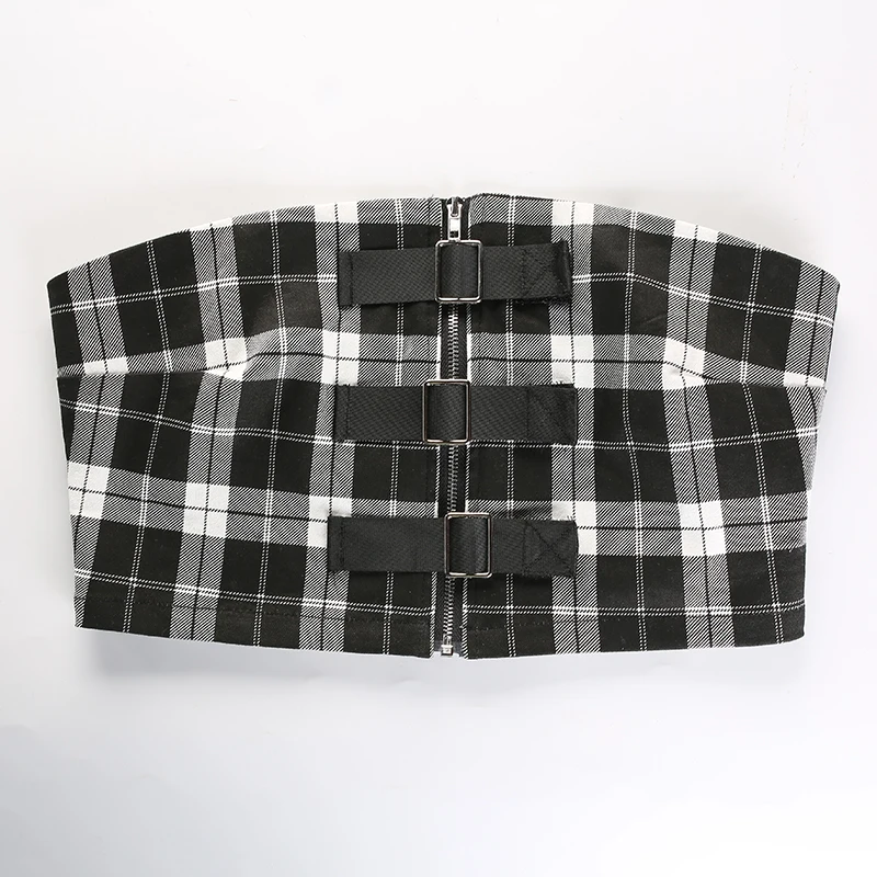 Women Sexy crop top Plaid Tube Top Strapless boob tube Cropped Bandeau Tops Zipper Contrast Color Underwear Bras Boob Bra