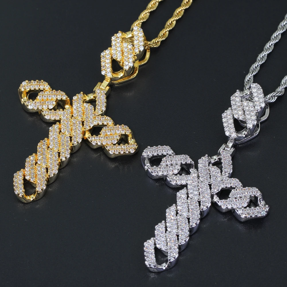 

Brass CZ Cross pendants Iced Out Hip Hop Necklace For Men And Women Gold color silver color CN124