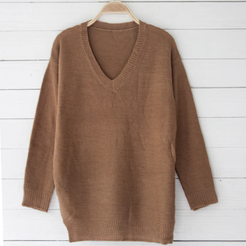 Women Long Sleeve Knitted Sweater Lady V Neck Casual Blouse Tops Pullover Jumper